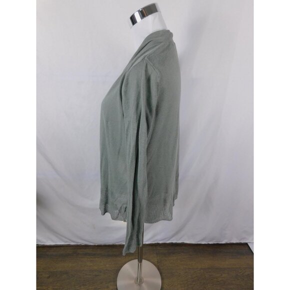 Max Studio Sweater Womens Medium Sage Green Open Front Cardigan Linen Blend - Picture 4 of 11
